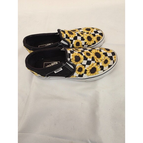 Vans Sneakers Womens Asher Sunflower Shoes Yellow Canvas Checkered Slip On 5.5 - Picture 4 of 8